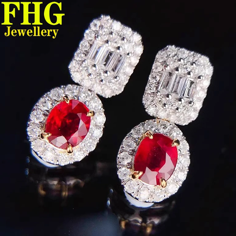 

Real Diamond 18K Au750 White Gold Eearrings Real Diamond 0.36Carat natrual Ruby 0.56CT Wedding Party Engagement Fashion