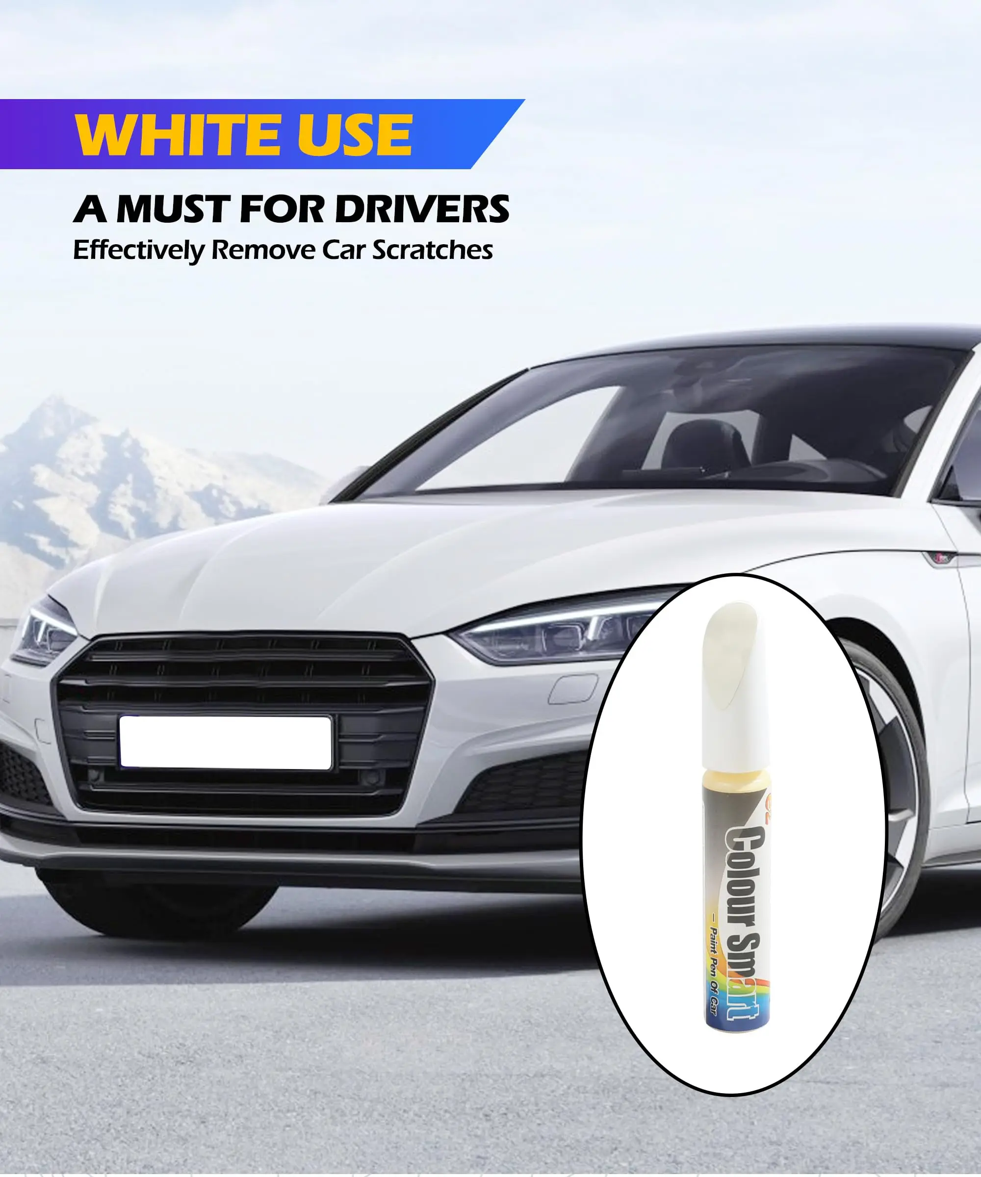 قطعة واحدة من قلم طلاء اللمس، قلم طلاء السيارة، إصلاح خدش طلاء السيارة، قلم إزالة خدوش السيارة، طلاء السيارة، أبيض