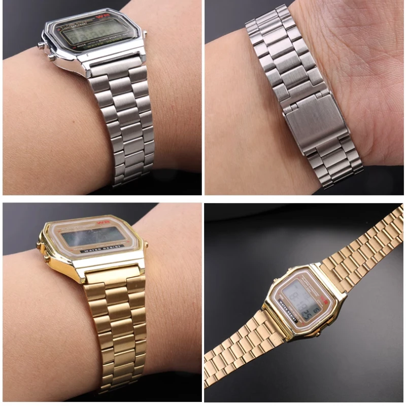 For Casio steel wristband AE-1200WH 1000 F-91 LA-670 A158 A159 A168 169 700 small gold watch Accessories 18mm black Men bracelet