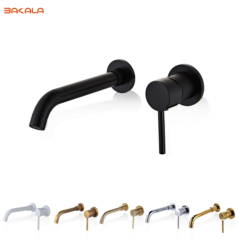 

BAKALA Modern Brass Wall Mounted Bathroom Basin Faucet Wall Sink Swivel Spout Bath Mixer Tap Crane Brush golden Bronze Finished