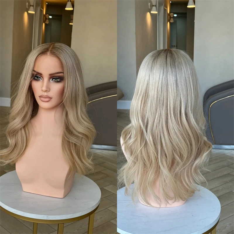 Woman Wigs Ombre Light Blonde Brown Synthetic HD Lace Front Wig High Quality Heat Resistant Fiber Wig Natural Density Wig 20Inch