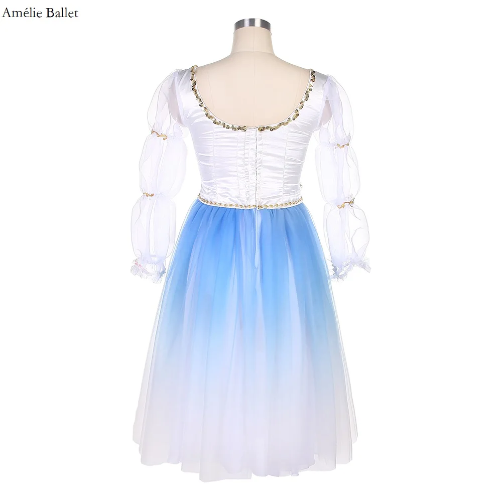 B22128 Customized Ombre Blue Professional Romantic Tutu Skirts Adult Girls Show Costume Long Sleeves Ballet Dance Tutu Dress