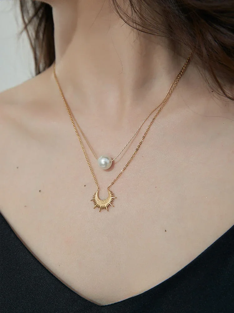 

UMQ Niche Design Merman Tears Moon Pearl Twin Necklace Female Gentle Elegant High-Grade Clavicle Chain