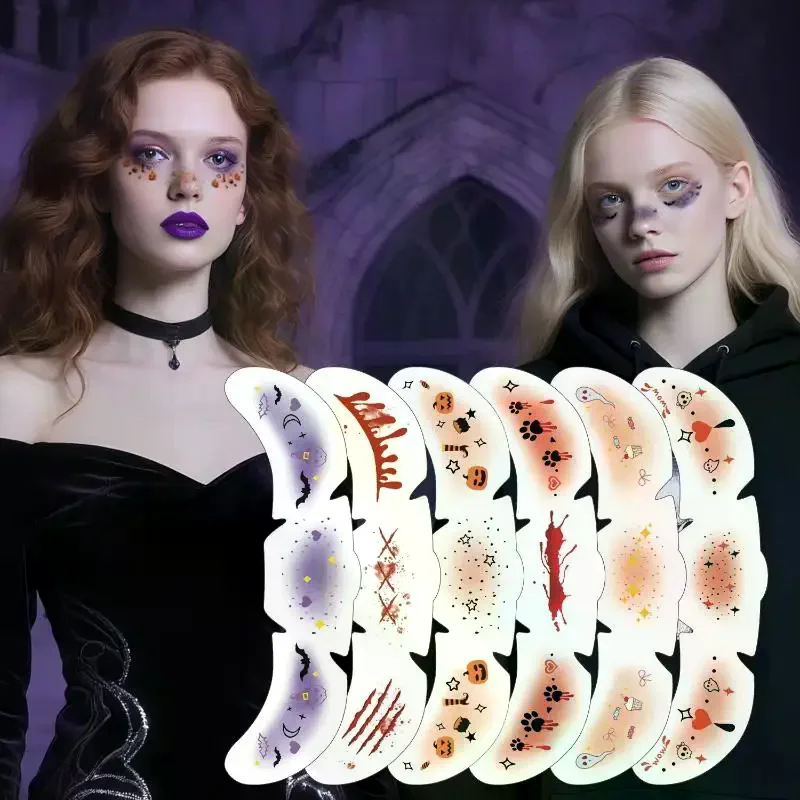 6Pcs/Set Face-applied Makeup Tattoo Stickers With Various Patterns Atmosphere Sensation Stickers For Holiday Decoration