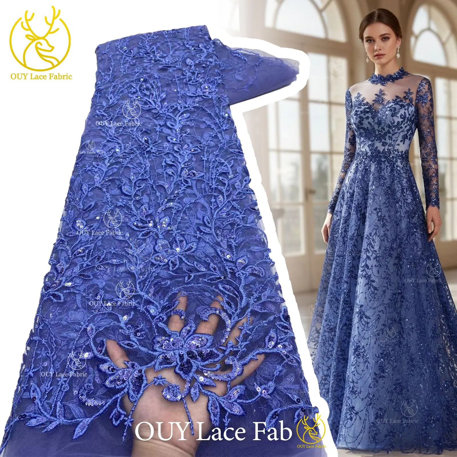 

Bridal Wedding Lace Fabric 2026 High Quality African Sequin Lace Fabric French Tulle Embroidery Party Dress Sewing Material