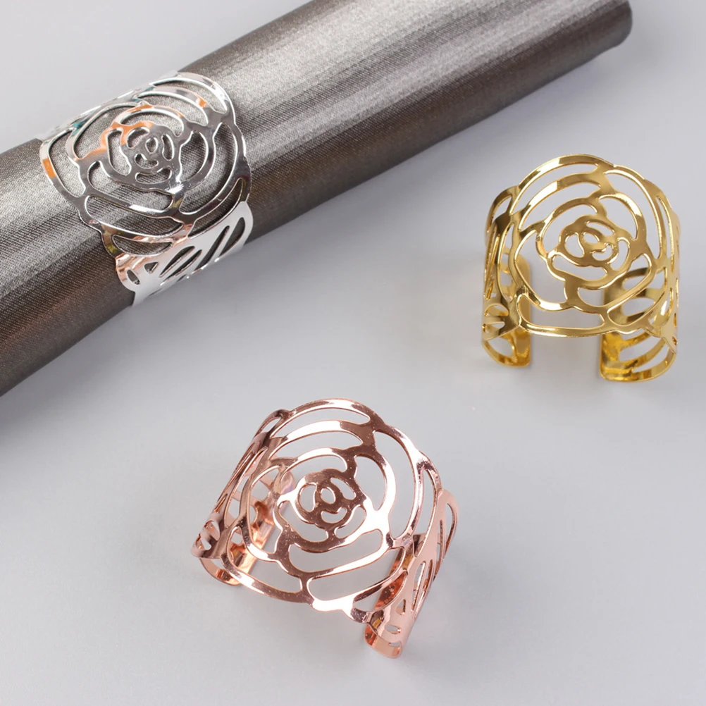 

4 Pcs Elegant Rose Metal Table Decor Birthday Party Supplies Table Napkin Rings Party Napkin Ring Dining Accessories