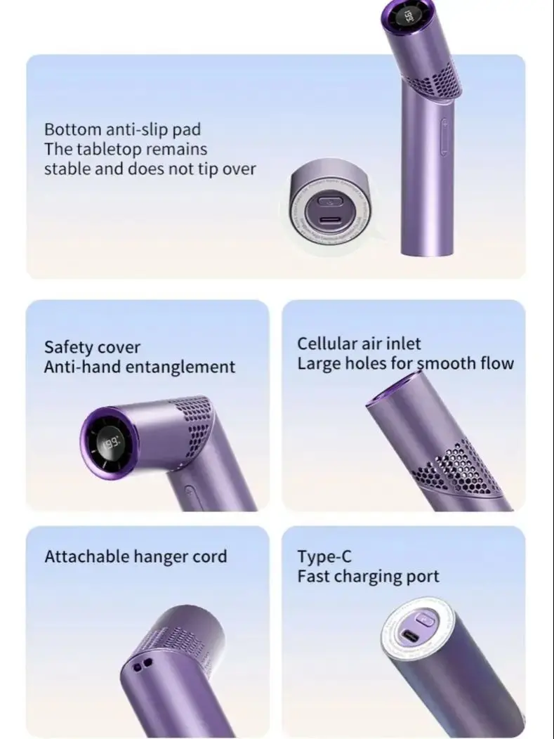 Borstelloze motor, grote capaciteit, draagbare oplaadbare, opvouwbare lippenstift-mini-handventilator/nackventilator - afbeelding 2