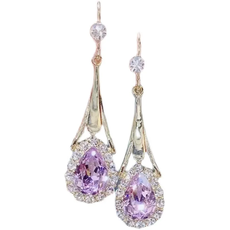 Minimalistisches Design, hohle Wassertropfen-Ohrringe für Frauen, leichter Luxus, glänzende Kristall-Anhänger-Ohrringe, Hochzeit, Schmuck, Geschenke – Detail 5