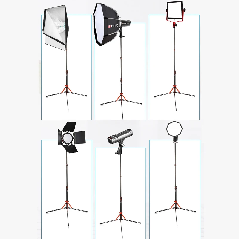 TRIOPO 2.1m Carbon Fiber Photographic Light Stand Adjustable Tripod 1/4 Screw Portable Lamp Holder for Photography Flash