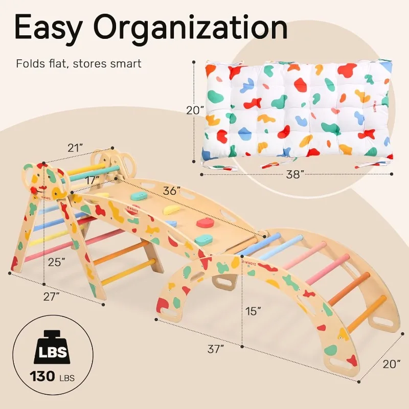 مجموعة تسلق المثلث بيكلر مع وسادة، قابلة للطي 8 في 1 صالات رياضية الغابة للأطفال الصغار 1-3، ملعب داخلي للأطفال والرضع #2