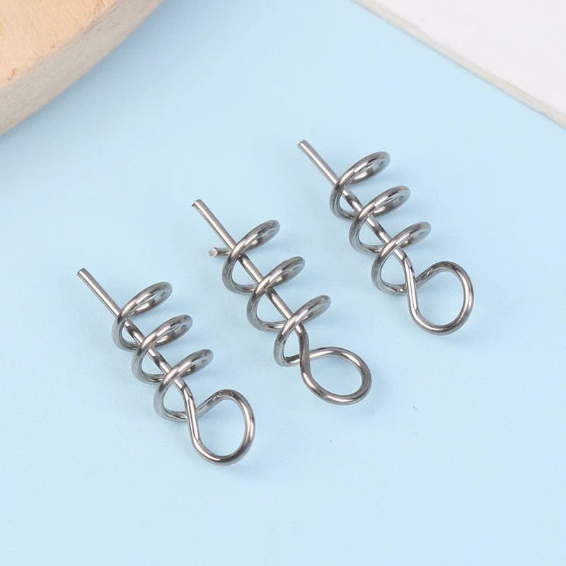 100Pcs Stainless Steel Spring Lock Pin Fishing Screw Crank Hook Spring Twist Lock Fishing Hook Connector For Soft Lure Tackle