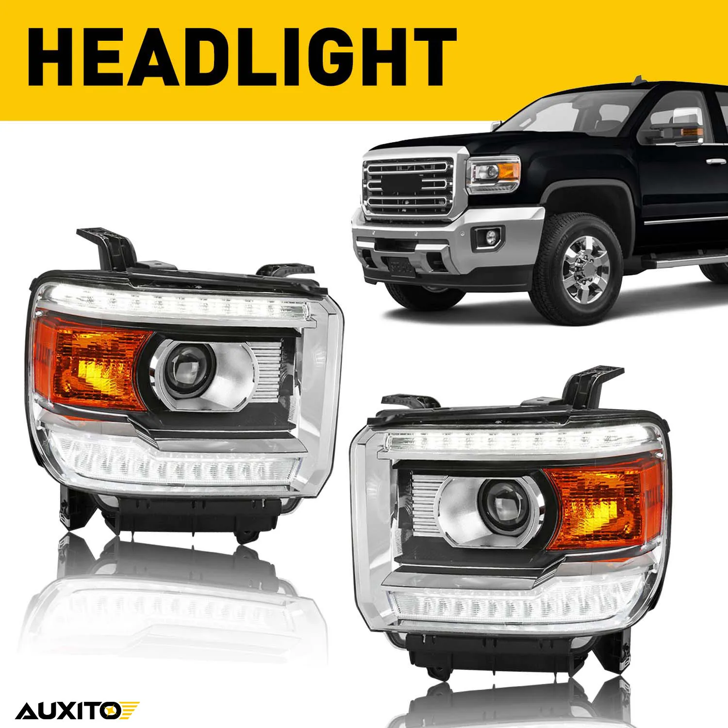 

Car Styling Head Lamp for GMC Sierra 1500 Base 2014-2018 2500HD 3500HD Base 2015-2019 LED Headlight Projector DRL Signal Lights