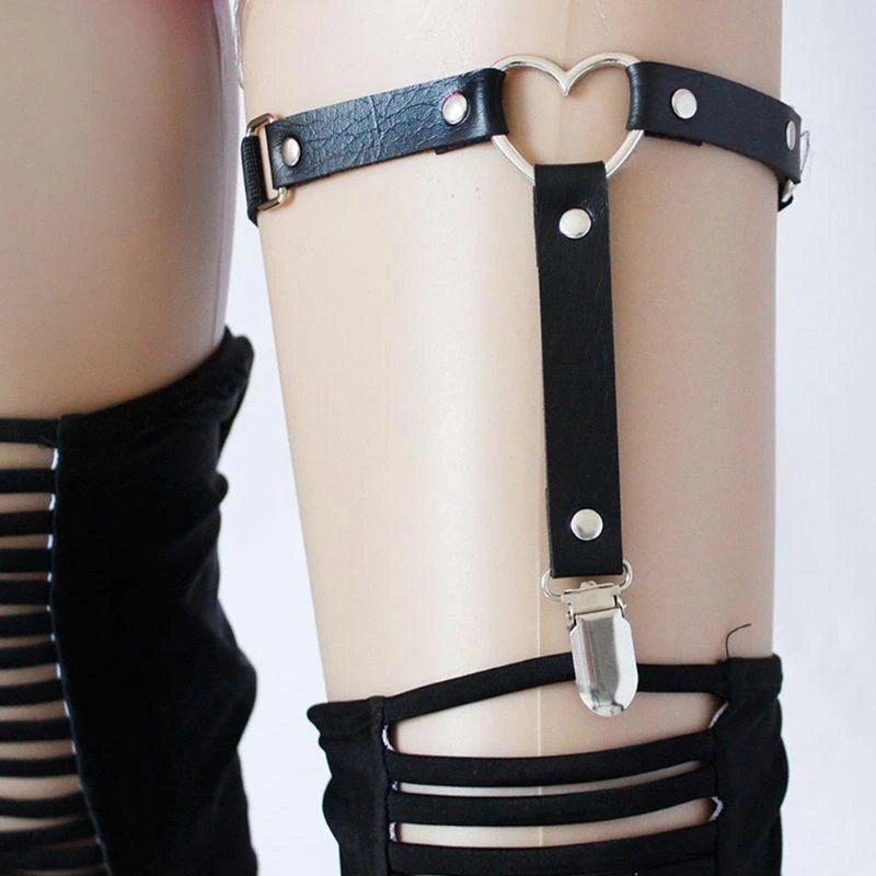

Women Sexy Adjustable Elasticity Leg Harness Garter Belt Punk Gothic Metal Heart