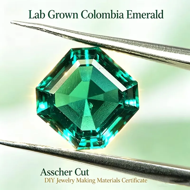 Lab Grown Colombia Emerald Asscher Cut Gems for DIY Jewelry Making Inlay Rings Pendant Earrings Materials Selectable Certificate