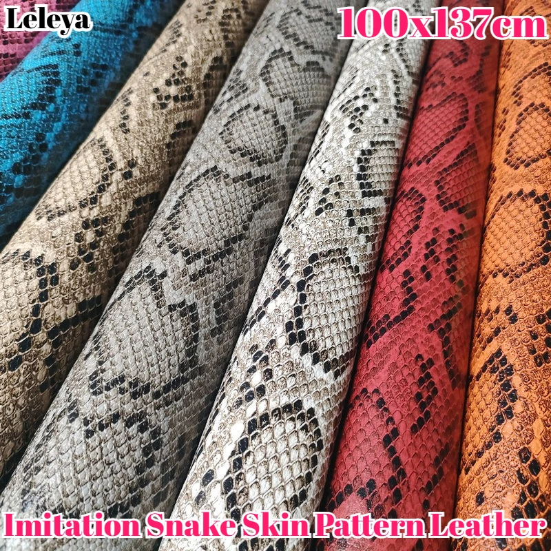 

100x137cm No Adhesive PU Snakeskin Pattern Leather Fabric Artificial Leather for Bag Belt Headboard DIY Craft Animal Print