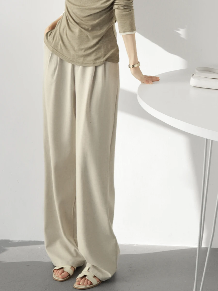 

Женские повседневные брюки MZOMXO с высокой талией, прямым кроем, из драпированного твила и льна, для весеннего сезона, для офиса, из полиэфирного волокна