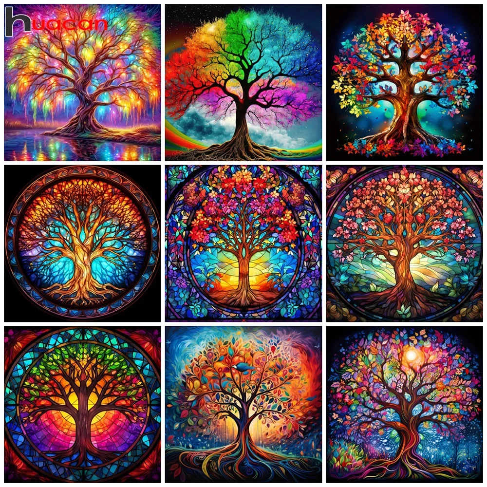 Huacan Full Diamond Embroidery Landscape Cross Stitch Kit 5D Diamond Painting Tree Fantasy Gift Wall Decoration