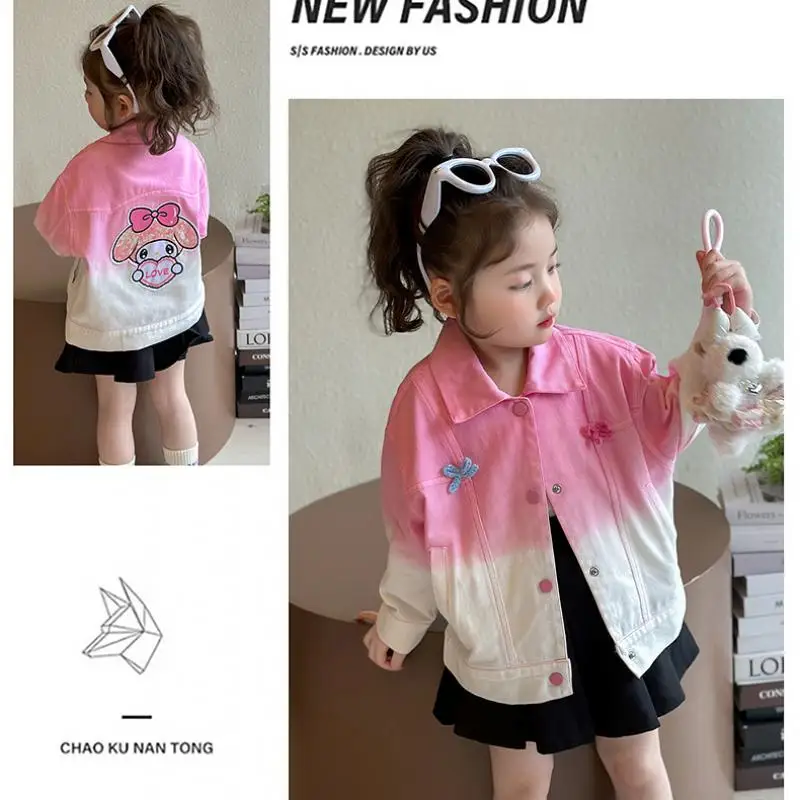 Sanrio Girl Denim Jacket My Melody Kawaii Anime Fashion Spring and Autumn Student Lapel Casual Tops Coat Children Clothing New