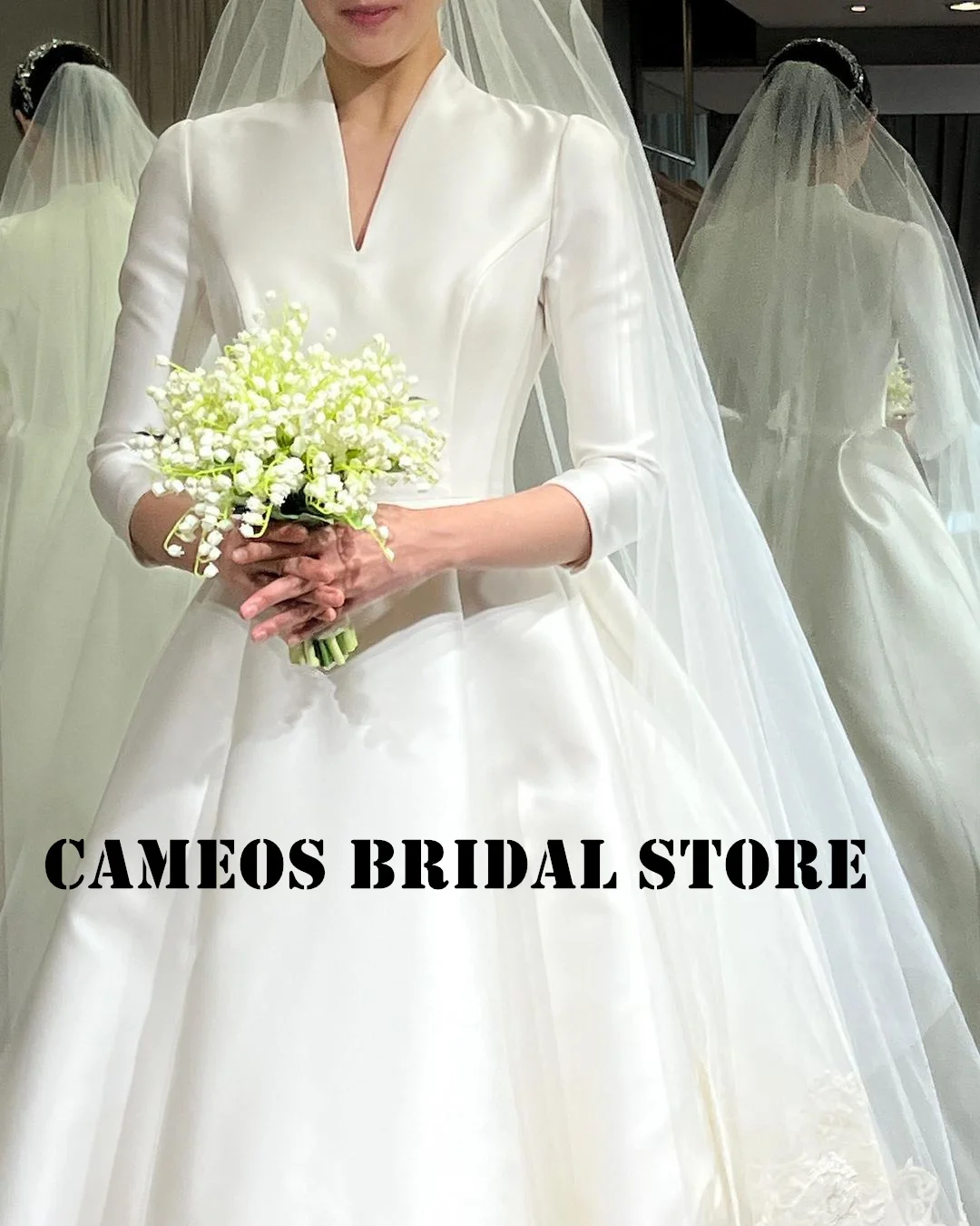 SONDR Customized V-Neck Elegant Long Sleeve Wedding Dresses A-Line Satin Elegant Evening Ivory Bride Gowns Women Bridal Dresses