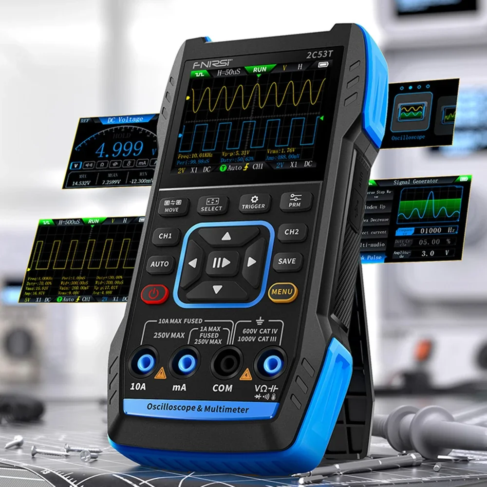 FNIRSI 2C53T 3 in 1 Professional Oscilloscope Signal Generator Multimeter 20000 Counts Dual Channel 50MHz Bandwidth 250MS Rate