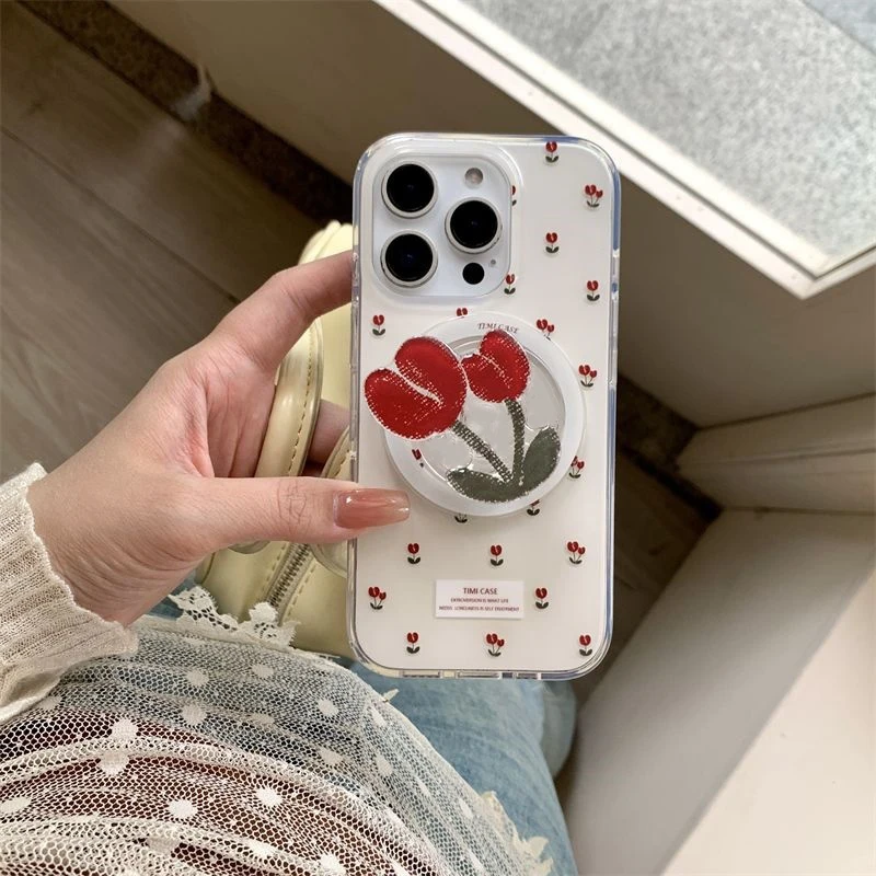 Porta telefono magnetico con simpatico supporto per fiori in cartone animato adatto per iPhone 17 16 Samsung S25