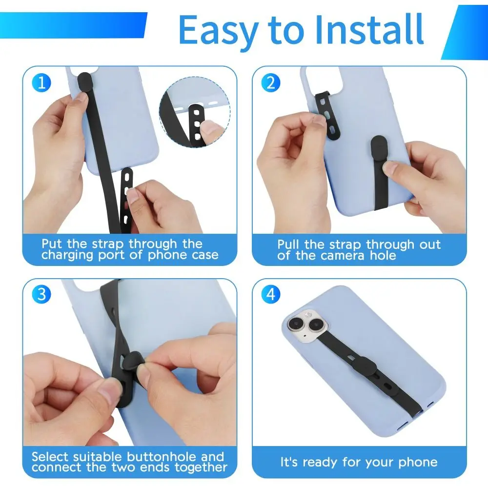 Portable Silicone Phone Strap Adjustable Anti-lost Phone Case Wristband Elastic Phone Hand Band Phone Accessories
