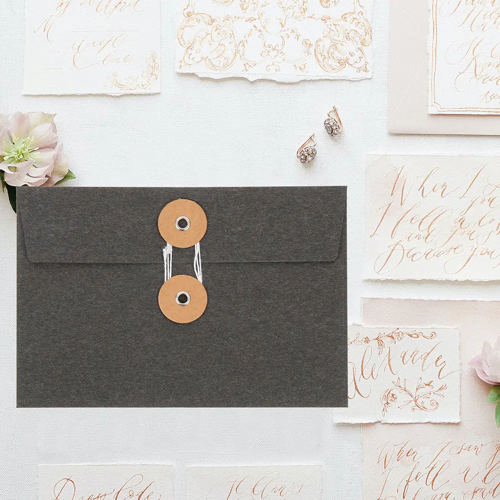 

5Pcs Retro Kraft Paper Binders with Tie Closure Envelope Pockets for Card Storage Filing Organization Stationery Archive Use