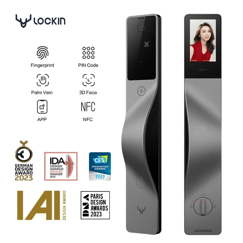 

Lockin V5 Max Smart lock Palmar Vein 3D Face Recognition Cat Eye Screen Smart Password Lock APP Smart Link for Left Door Opening