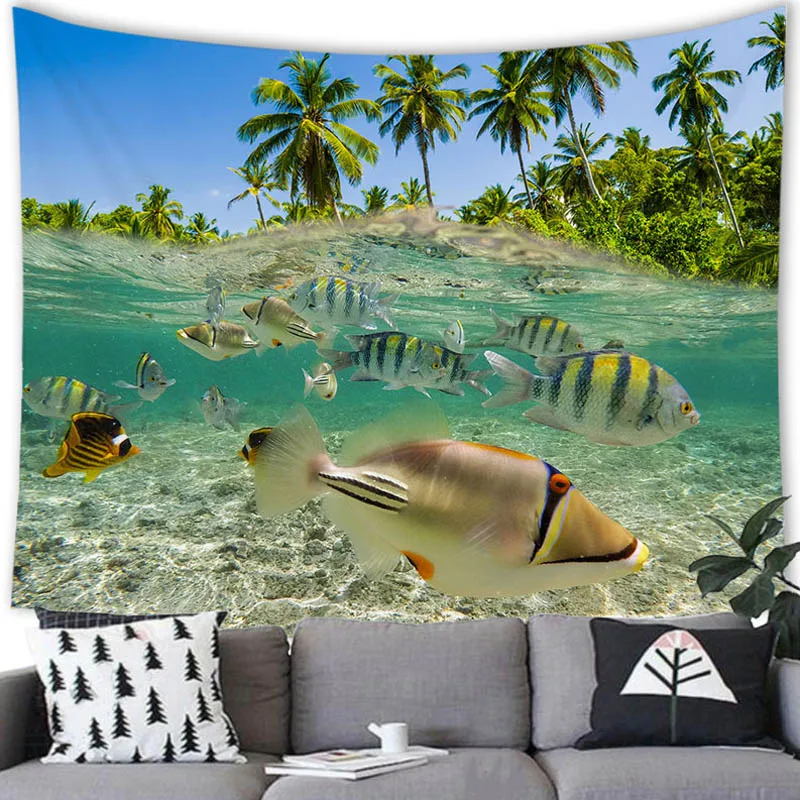 สไตล์ทะเล Tapestry Wall แขวน Marine Life Party ตกแต่งบ้านพื้นหลัง Tropical Fish แขวนผ้าม่านห้องนอนห้องนั่งเล่น