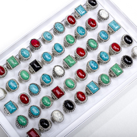 20Pcs/Lot Fashion Retro Bohemian Turquoise Natural Ring For Men Women Trendy Vintage Geometric Jewelry Party Gift