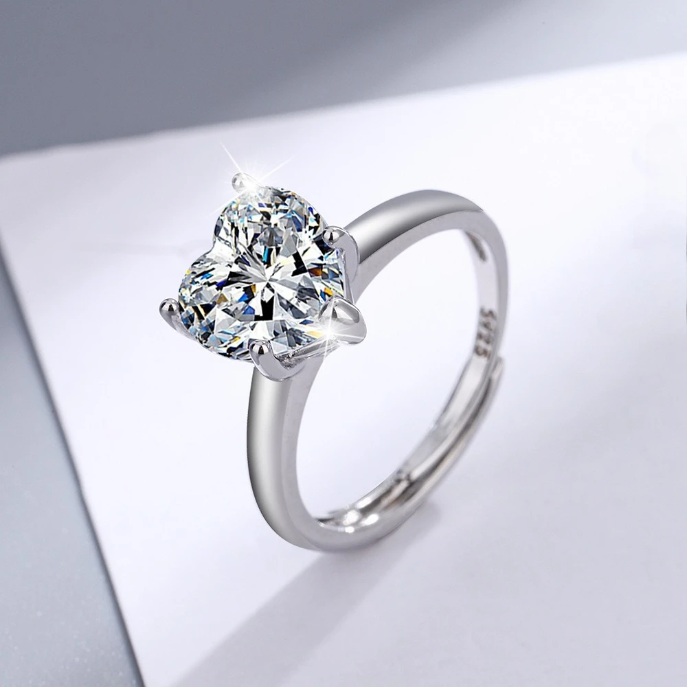 New 925 Sterling Silver Ring Moissanite Heart Simple for Women Wedding Luxury Jewelry Engagement Charm Fashion Party Gifts Ring
