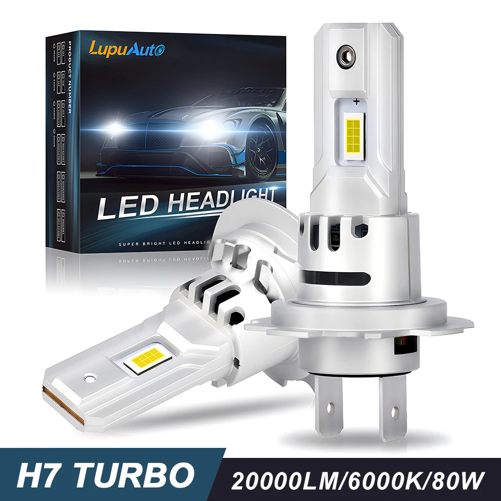 2Pcs  Turbo LED H7 LED Headlight Bulbs with Fan CSP Chip High Power 12V 80W 20000LM 1:1 Mini Size Design Car Headlamp