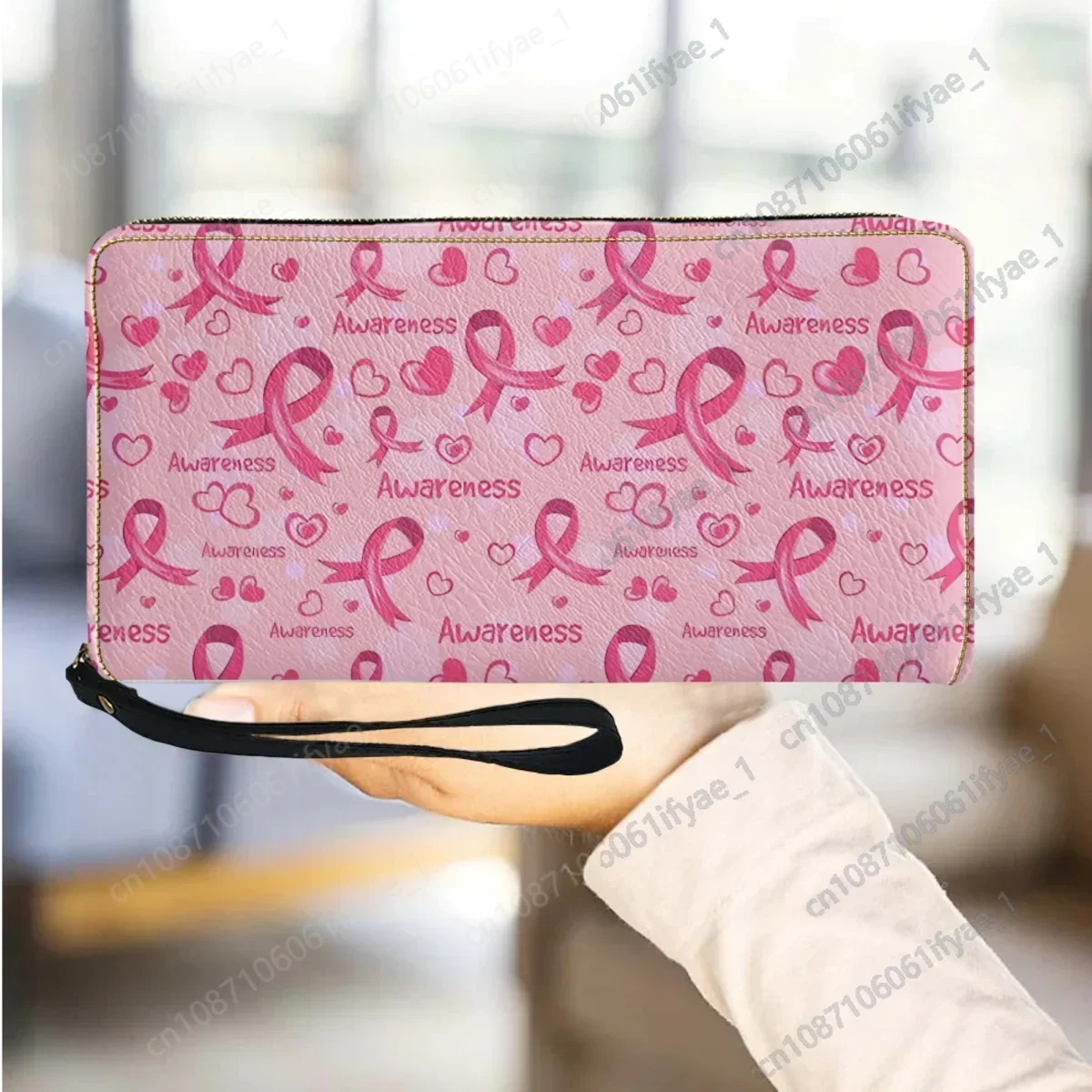 

Wallet Women Breast Cancer Awareness Designer Casual Wristband Wallet Fan Strap Luxury PU Leather Clutch Coin Purse Gift 2023
