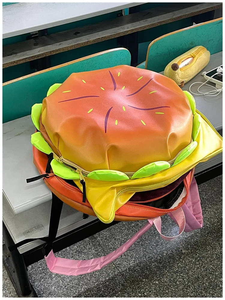 PU Cheeseburger Backpack Sudent Large Capacity Bag Casual Backpack Cute Hamburger Daypack for Sudent Traveling Shopping Vacation