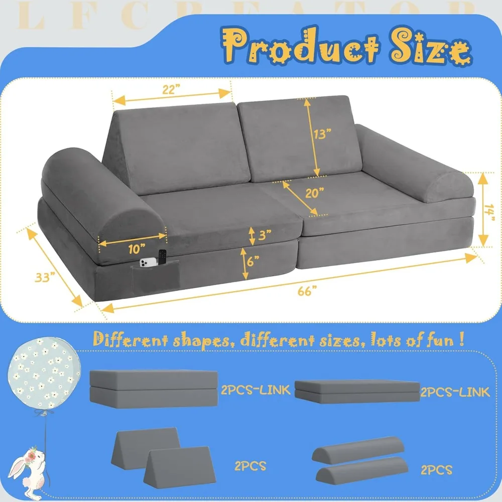 Modular Kids Couch Sofa,Couch for Toddler and Baby Playroom/Bedroom,Perfect Toddler & Baby Couch for Play & Lounging