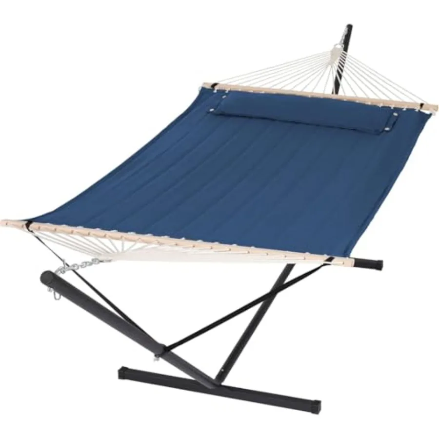 Heavy Duty Hammocks with Stands Included for Outdoor Use, Polyester Navy, 475 lbs Capacity, Extra Large Two Person Hammock