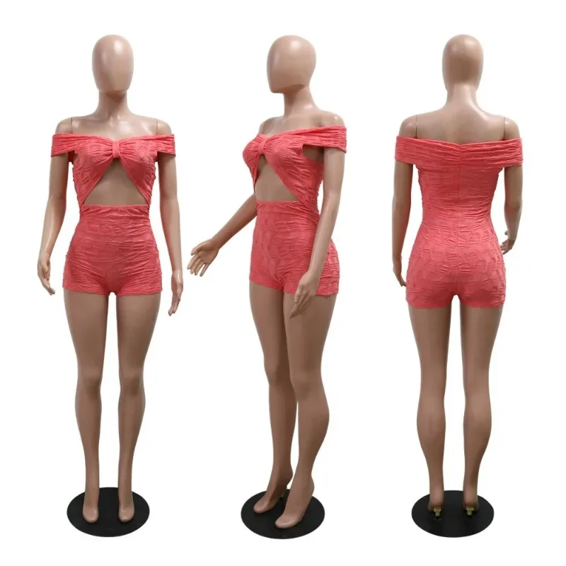 GUWU Women Short Sleeve Strapless High Waist Romper Playsuit  Sexy Hollow Out Party Clubwear Bodycon One Piece Overalls