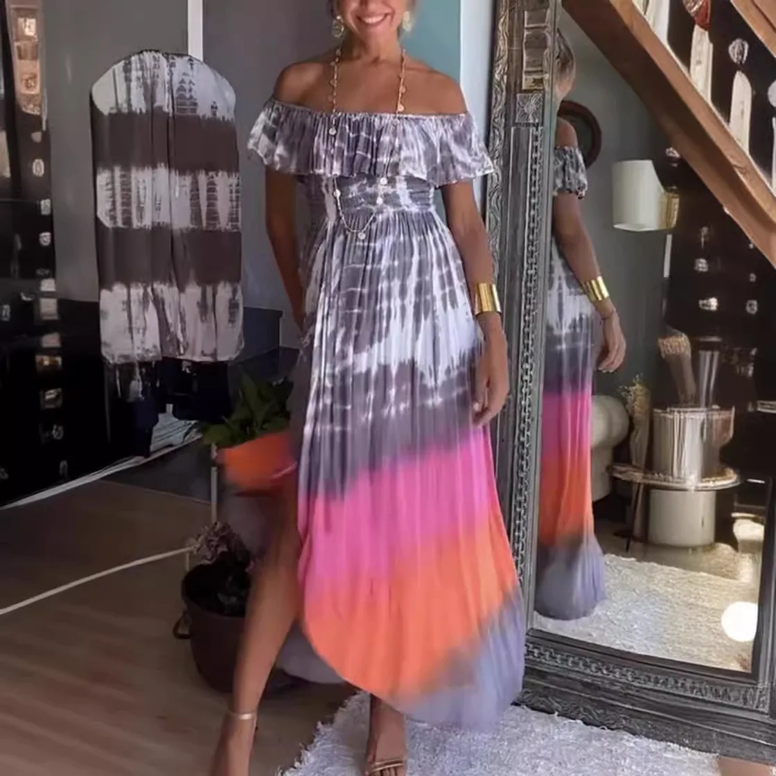 

New One Shoulder Tie Dyed Split Women's Dress