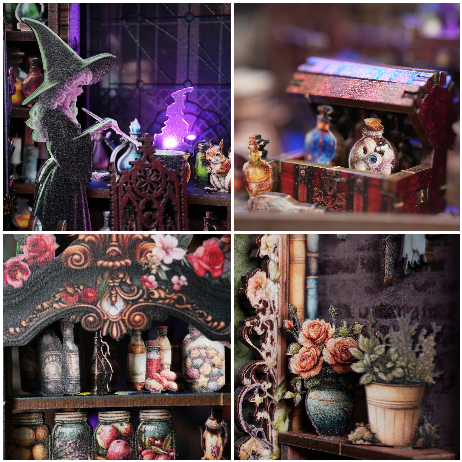 DIY Wooden Judy's Magical World Book Nook Shelf Insert Kits Miniature Model Kit With Light Bookend for Friends Birthday Gifts