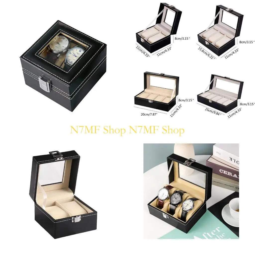

N7MF Watch Box Display for Case Jewelry with Glass Top 2/3/4/5 Slot for Men