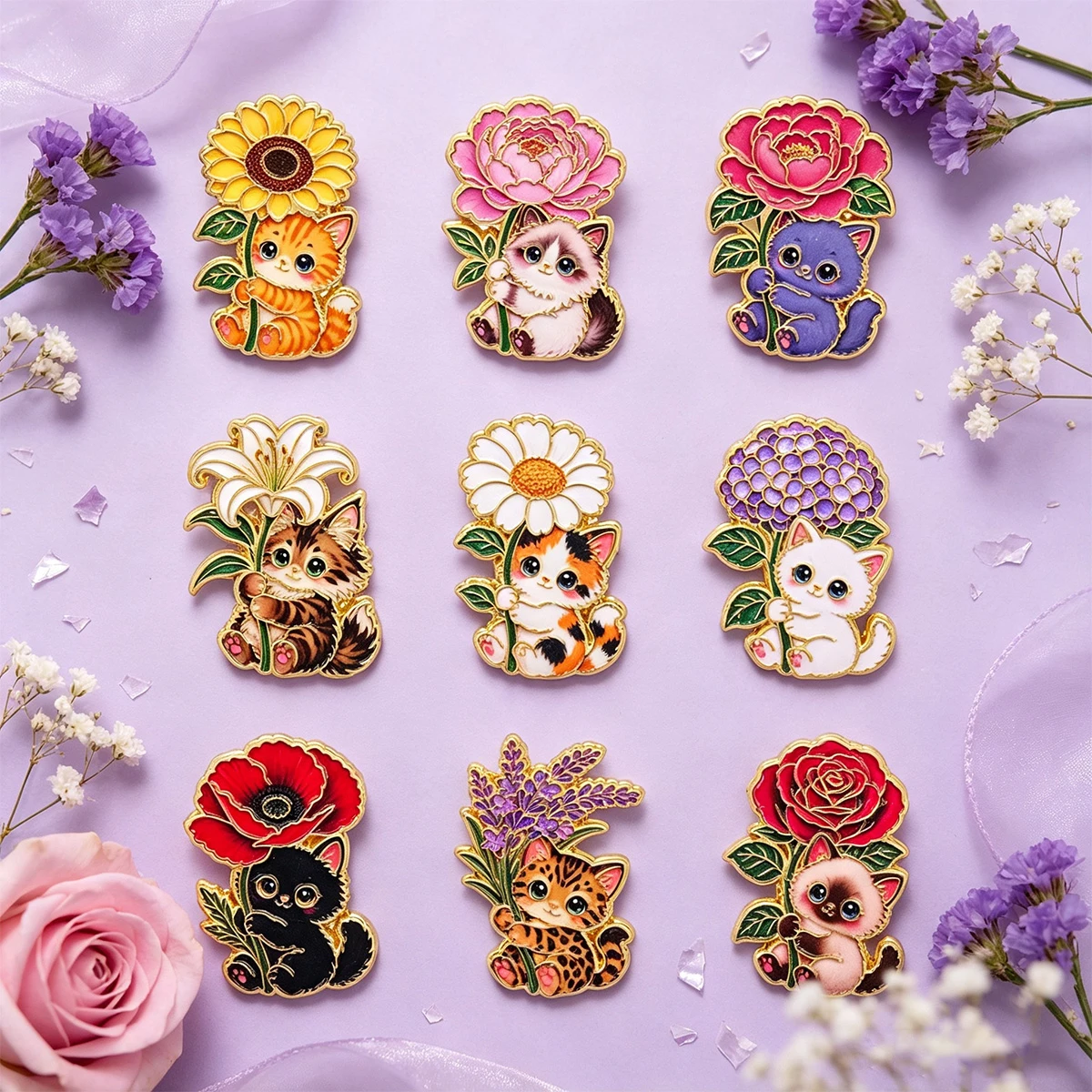 9-teiliges Set niedlicher Tierbroschen für Damen, Vintage-Emaille-Pins, Cartoon-Katzen-Schmuck, modische Kragenabzeichen, Geschenk-Accessoires – Detail 5