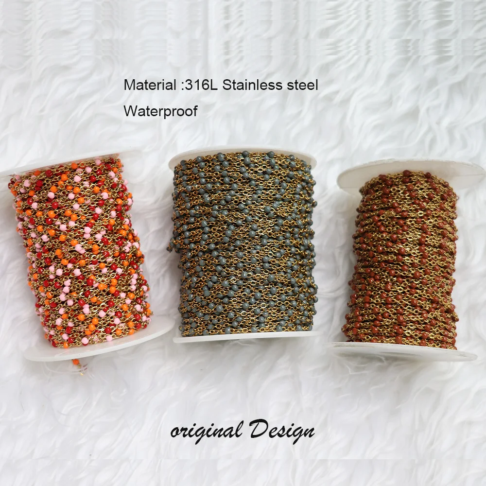 

5Meters Enamel Beads Stainless Steel Chains Gold Plated for Diy Jewelry Making Supplies Necklace Items Wholesale