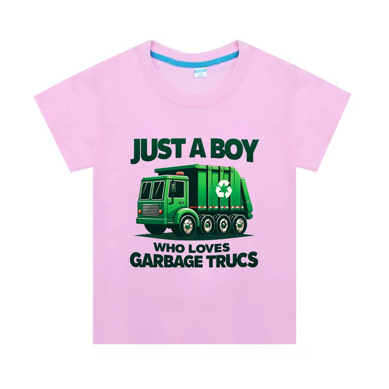 Kids Just A Boy Who Loves Garbage Trucks T-Shirt Kids Short Sleeve Crewneck T-Shirts Top Tee Toddler Girls Baby Shirts Cotton