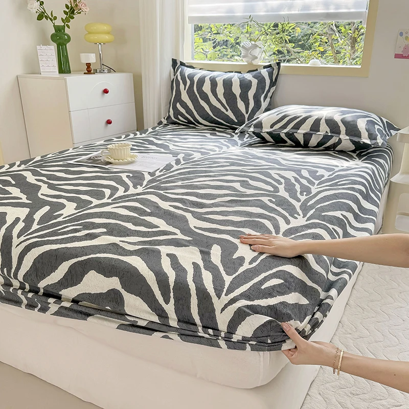 Bed Sheet with Elastic Band Zebra Stripes Printed Fitted Bed Sheet Queen Size Bed Sheets Sets High Quality Single Sheets for Bed