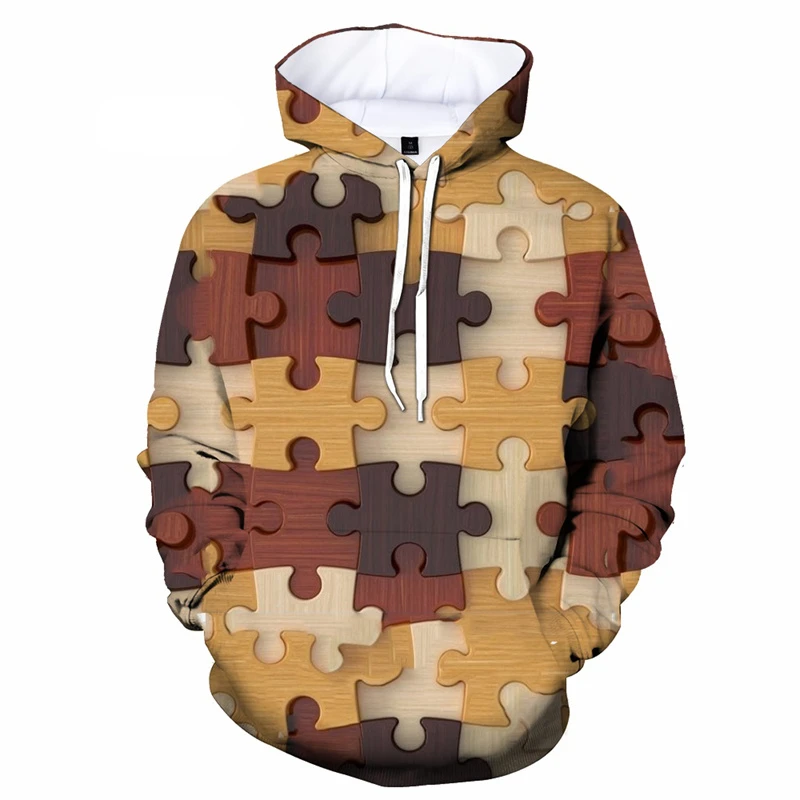 Jigsaw Puzzle 3D Printing Hoodies Long Sleeves Solid Color Funny Design Sweatshirt For Men Kid Leisure Comfortable Hooded Hoodie