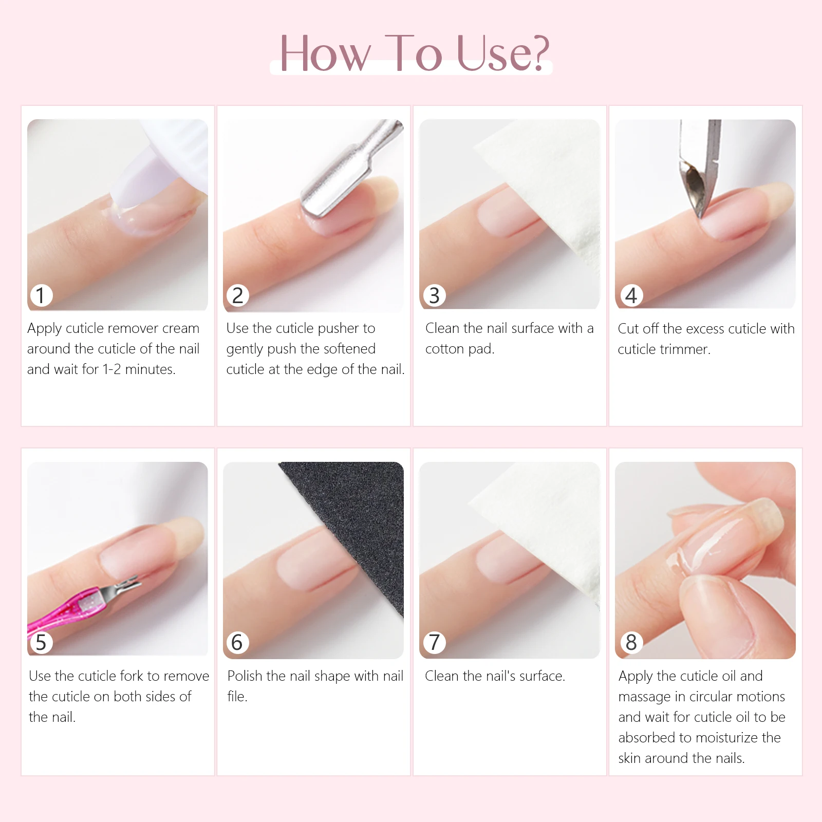 SAVILAND Removedor de cutículas Kit de aceite líquido y cutícula Recortador de cutículas para suavizante de cutículas y kit de manicura hidratante