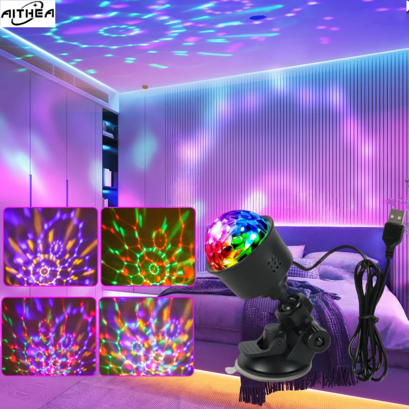 AITHEA RGB Rotating USB Projector Lamp Multicolor Disco Light for Home Party Car KTV Christmas Bedroom Decor