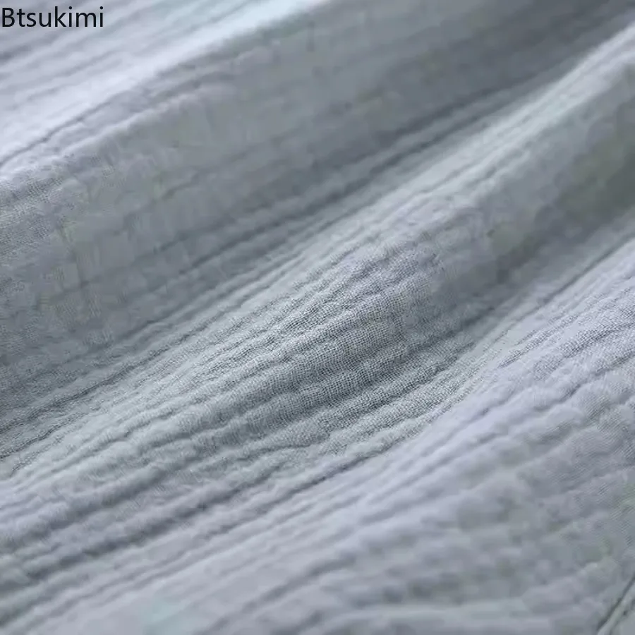 Japanese Style New Men's Pajamas Pants 100% Cotton Crepe Cloth Solid Color Casual Home Trousers Spring Autumn Men Sleep Bottoms