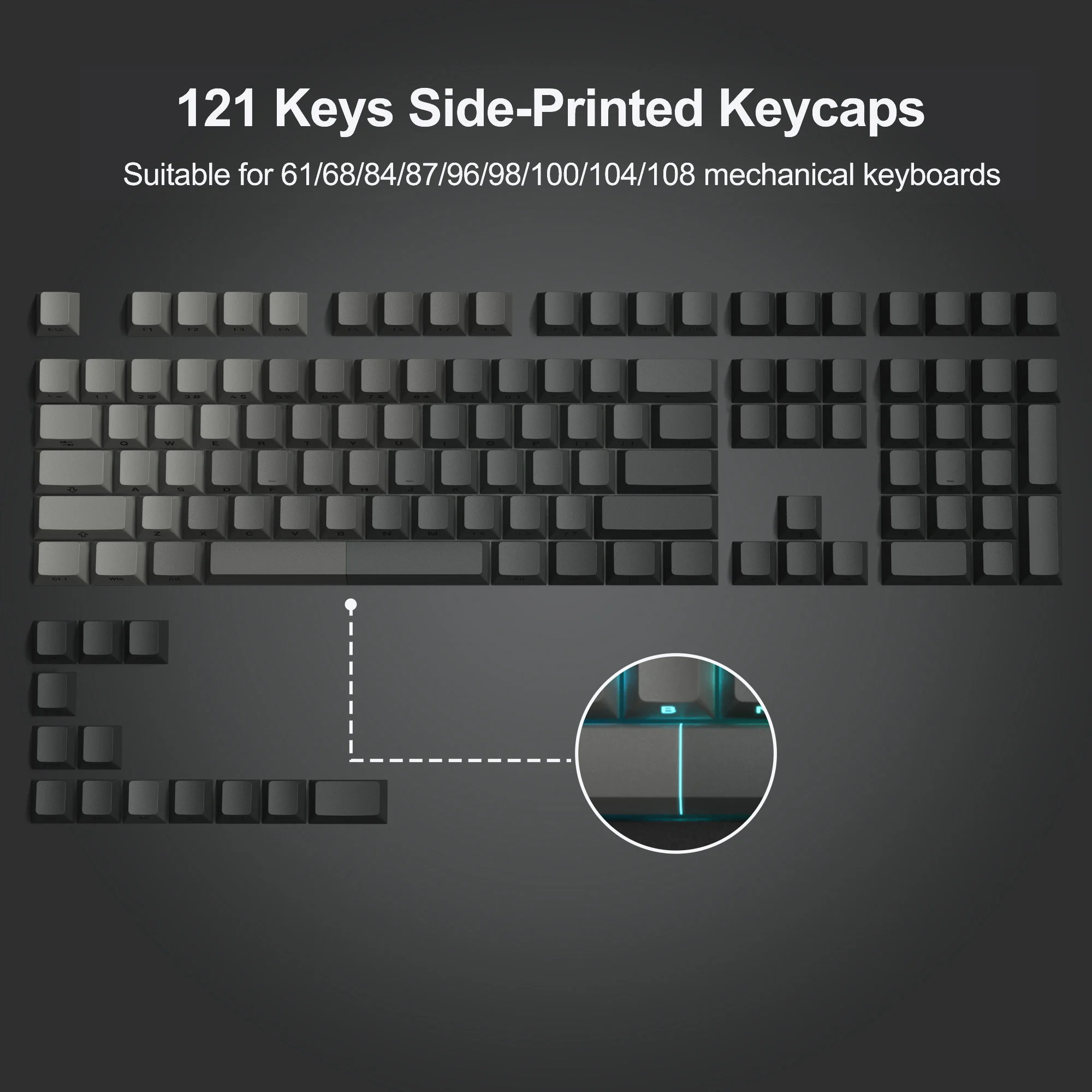 121 Key Gradient Polar Day PBT Double Shot Side Print Shine Through Backlit keycaps For MX Mechanical Keyboard 108 87 84 64 61