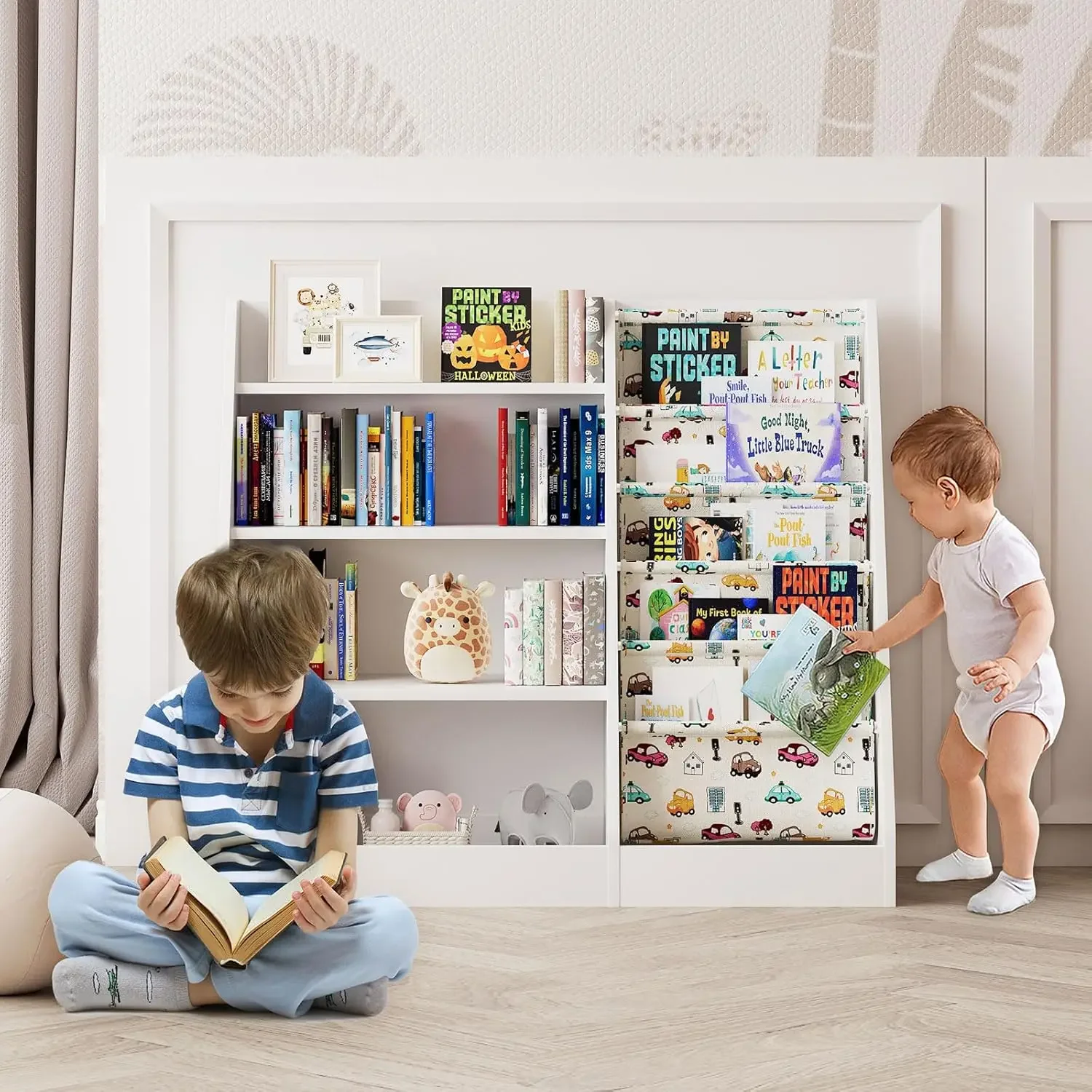 Kinder-Bücherregal aus Holz, fünflagiges Sling-Bücherregal, Bücherregal zur Aufbewahrung von Babys, Kinderbuch- und Spielzeug-Organizer, Schranktruhe, Kleinkind B